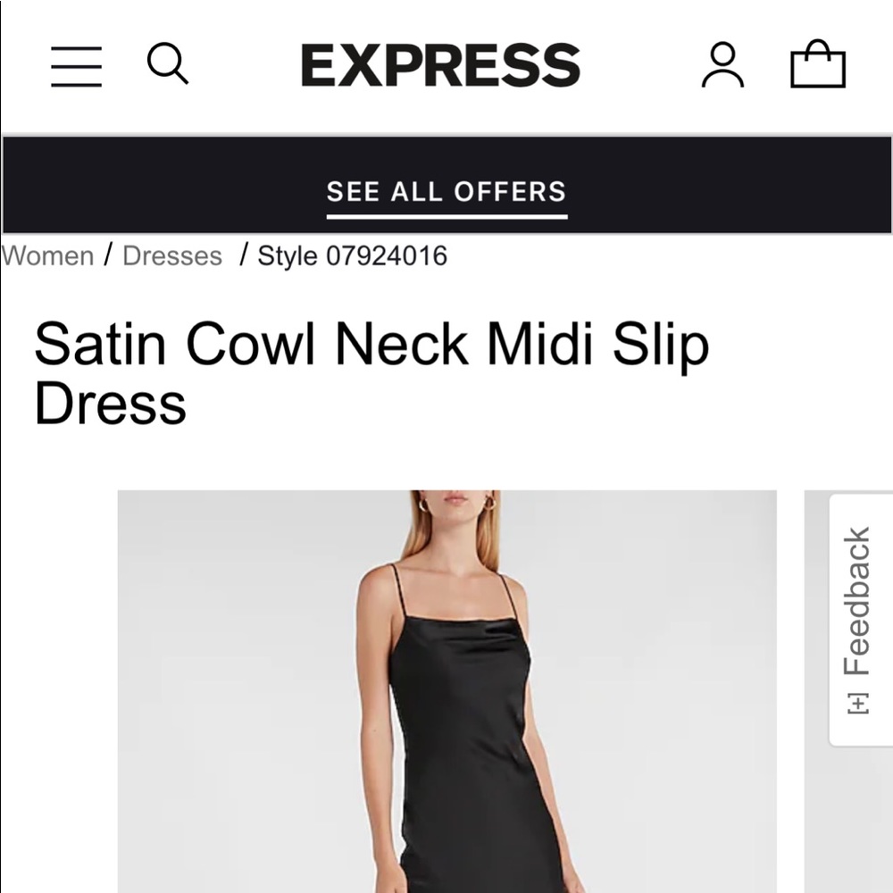 Black Express Satin Cowl Neck Midi Slip Dress
